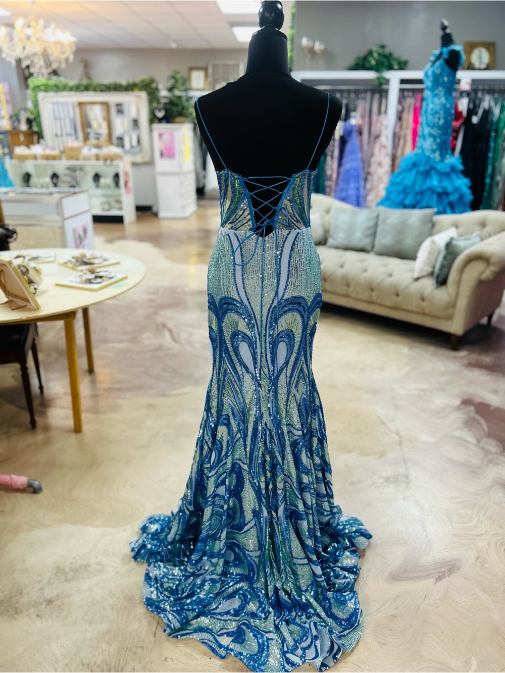 Alyce Paris Blue Sequin Mermaid Gown - Picture 3 of 6